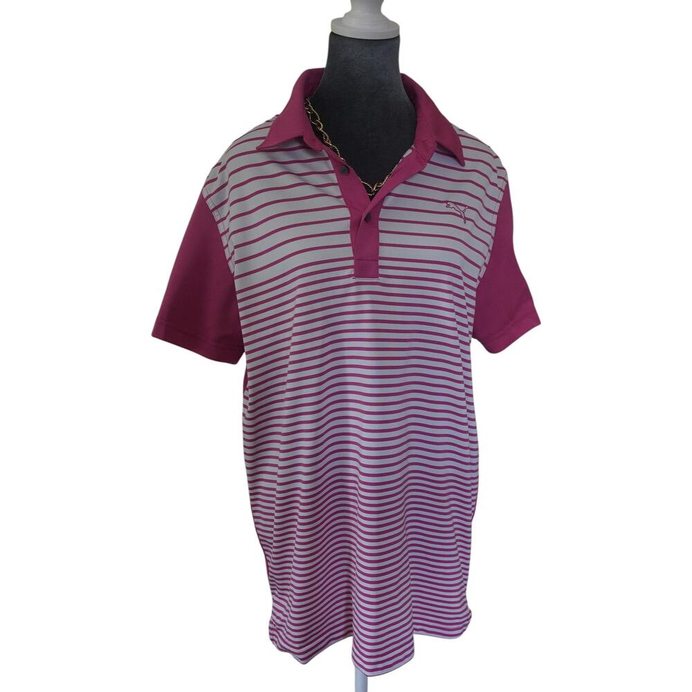 Puma Golf Pink Striped Polo L DryCELL Performance Shirt Sz L Women's XL - Picture 2 of 10